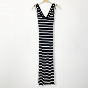 J.Crew Cross-Back Midi Dress in Striped Vintage Rib Knit Black White XS BX619